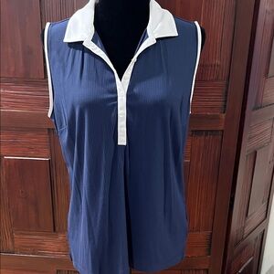 Sleeveless golf/tennis/pickleball shirt, navy and white, large